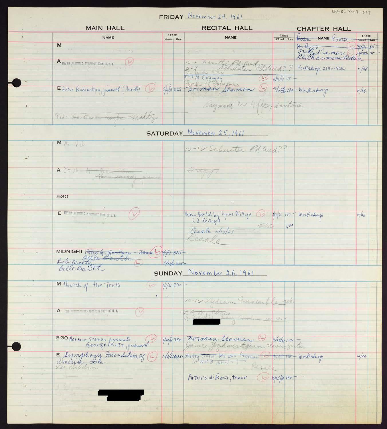 Carnegie Hall Booking Ledger, volume 7, page 29