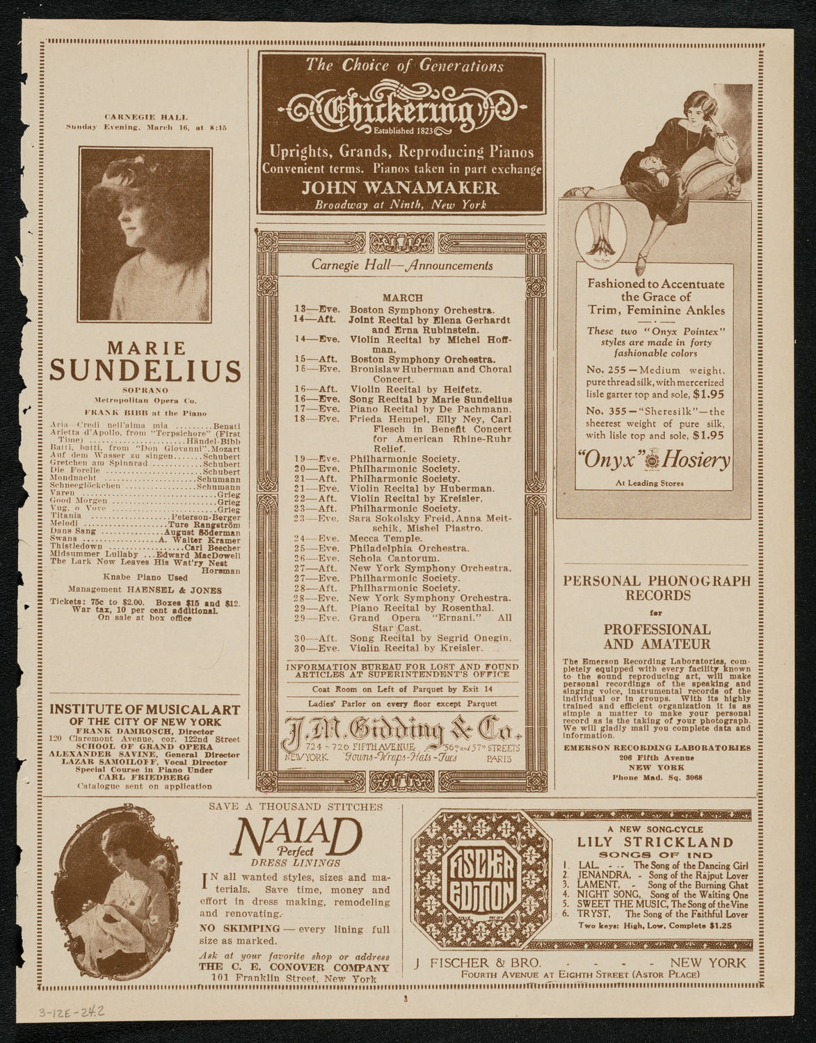 Music and Art Lovers' Club, March 12, 1924, program page 3