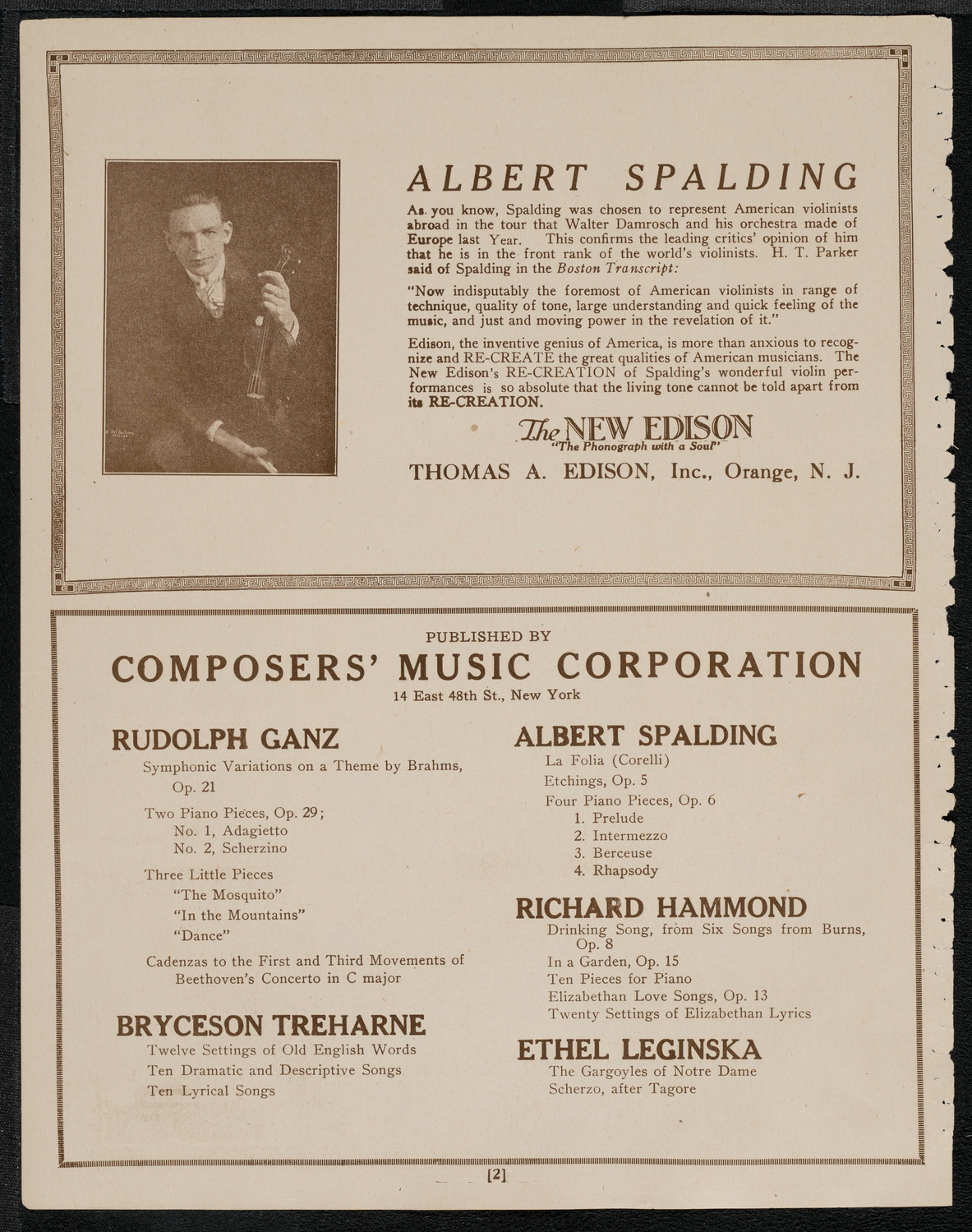 Dante Perrone and Elvira Sabbatini, June 12, 1921, program page 2
