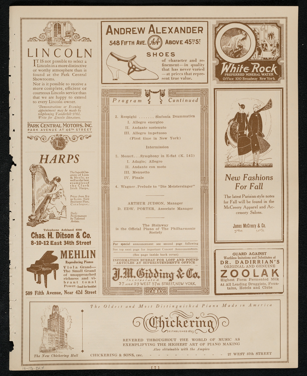 New York Philharmonic, October 17, 1924, program page 7