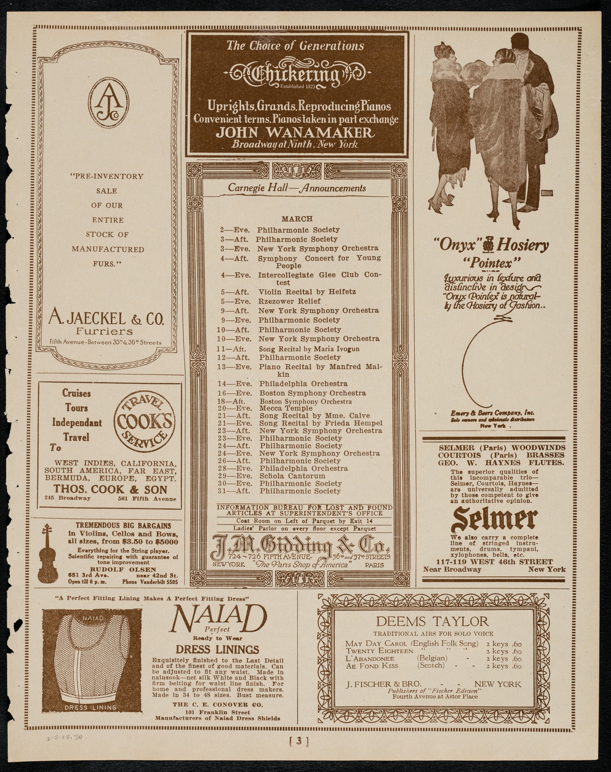 New York Symphony Orchestra, March 2, 1922, program page 3