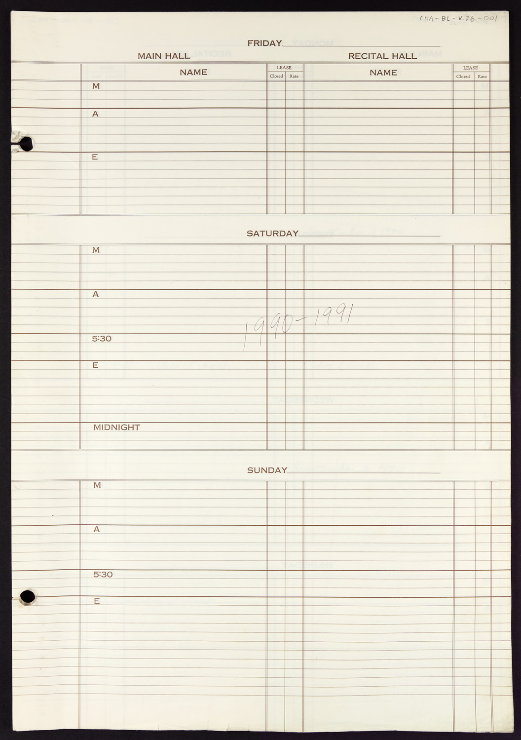 Carnegie Hall Booking Ledger, volume 36, page 1