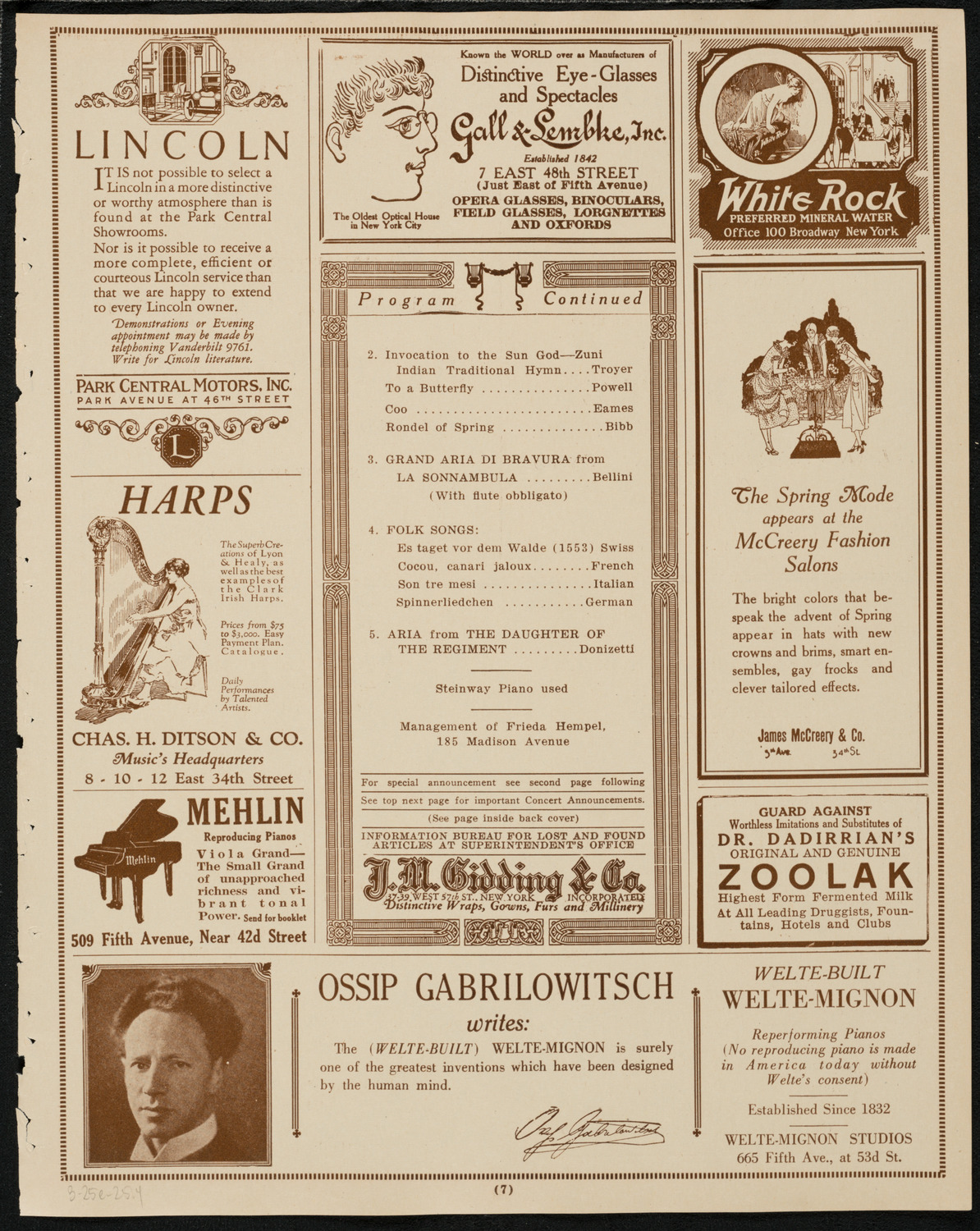 Frieda Hempel, Soprano, March 25, 1925, program page 7