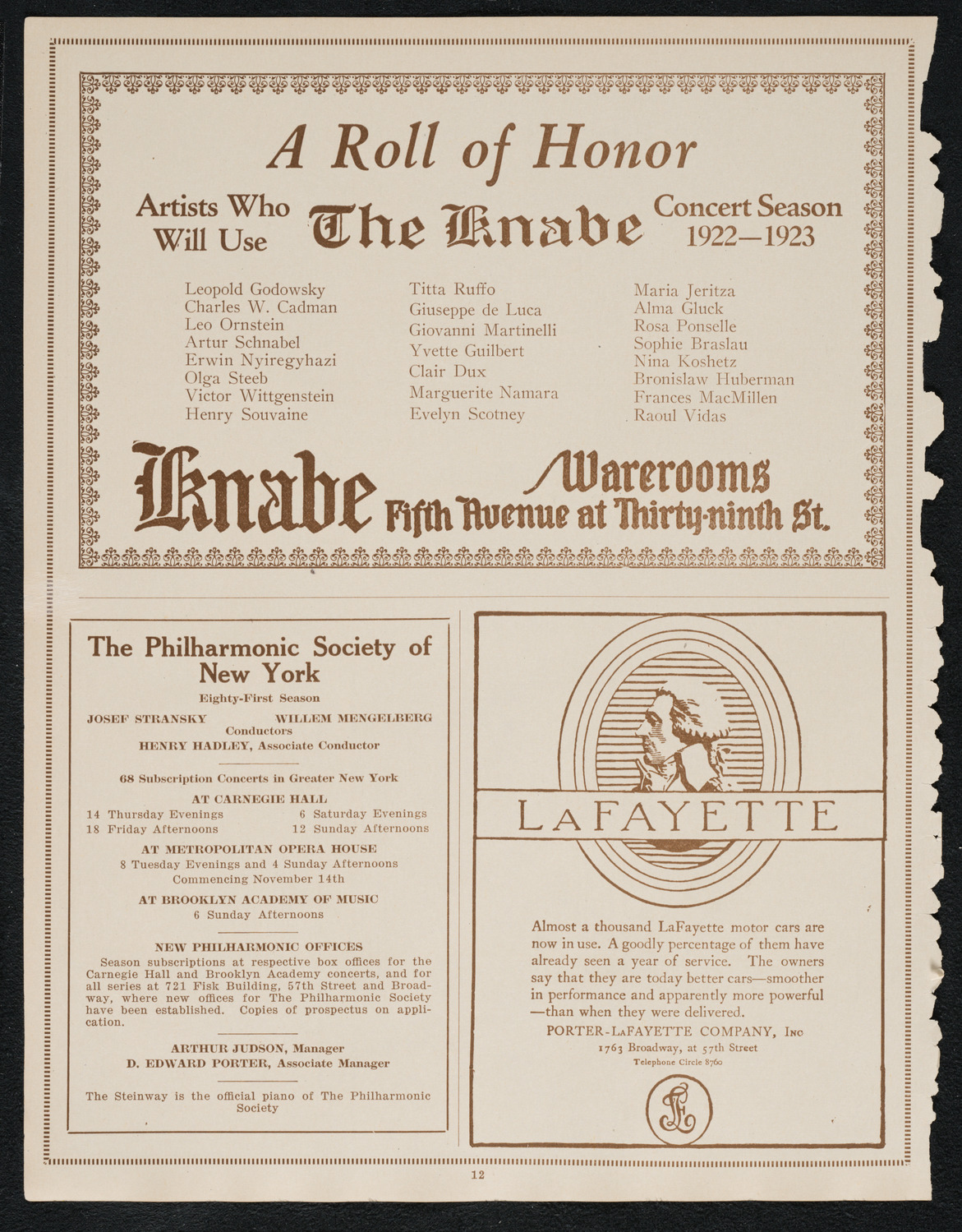 Gala Reception Concert: South-German Male Chorus and others, October 8, 1922, program page 12