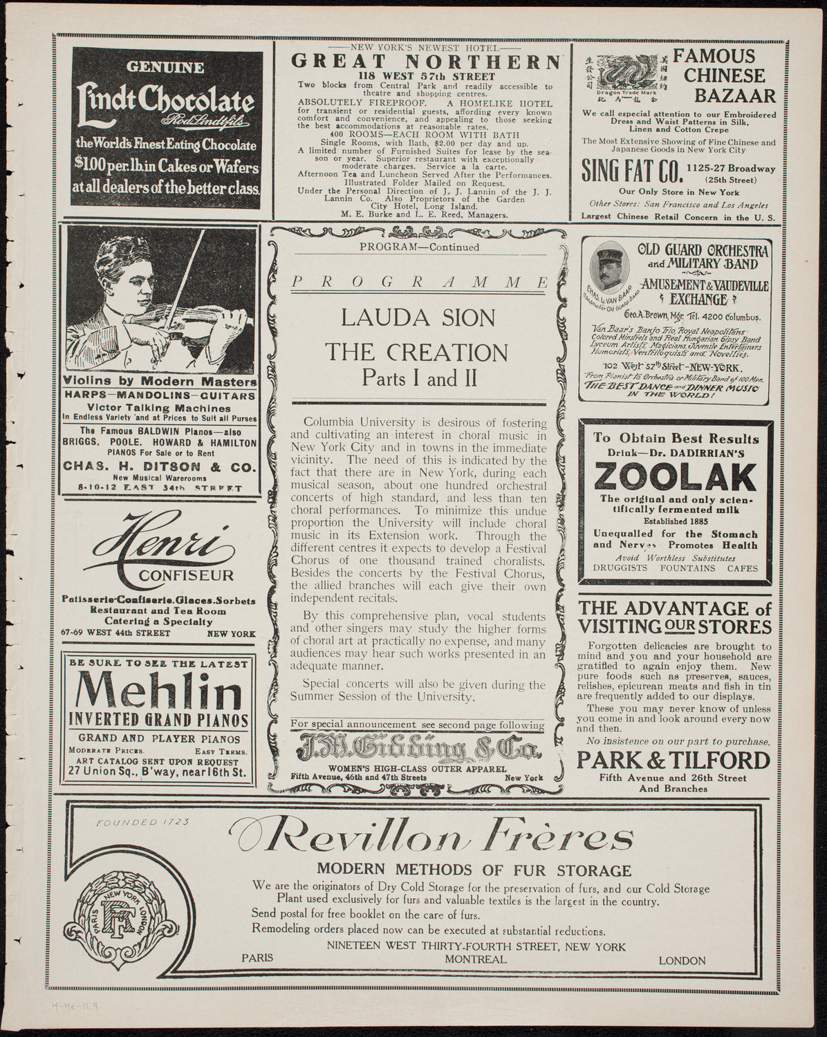 Columbia University Festival Chorus, April 4, 1911, program page 7