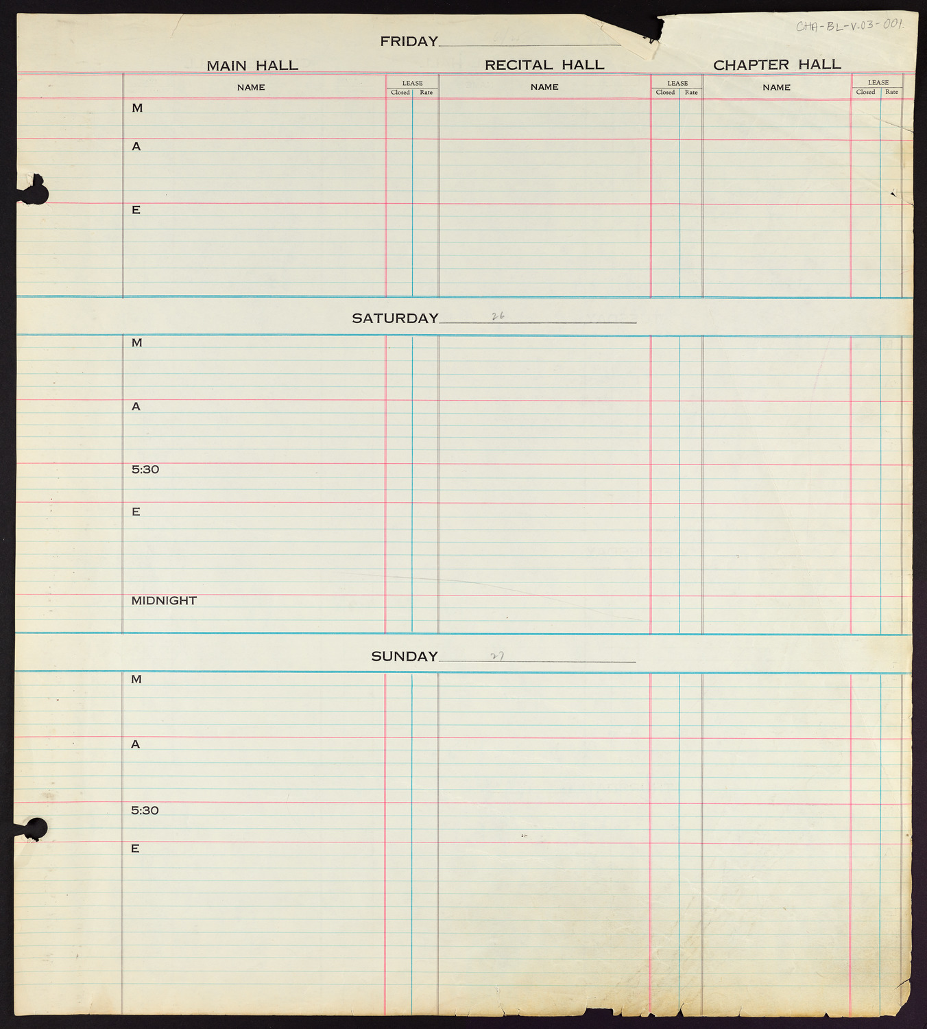 Carnegie Hall Booking Ledger, volume 3, page 1