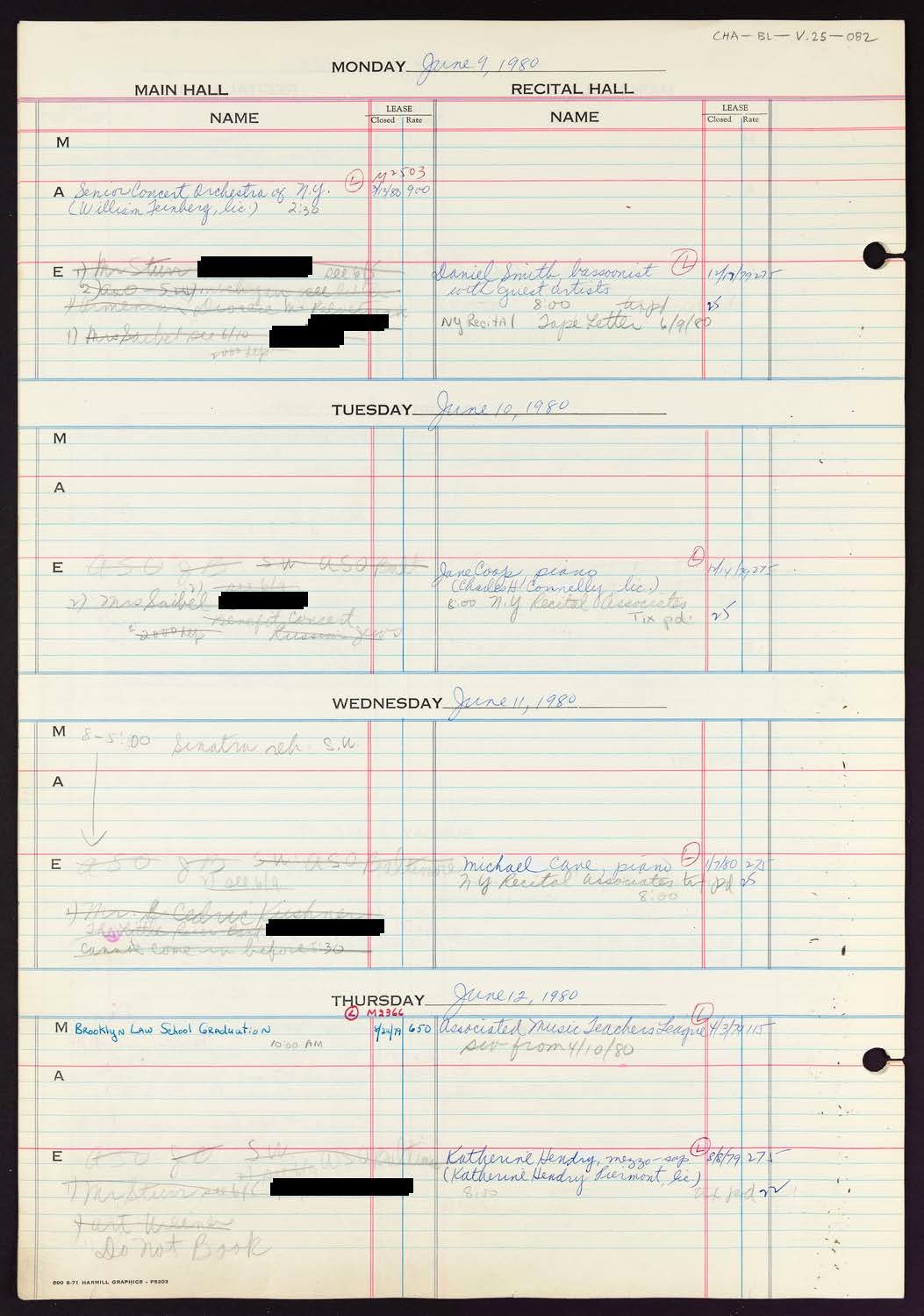 Carnegie Hall Booking Ledger, volume 25, page 82