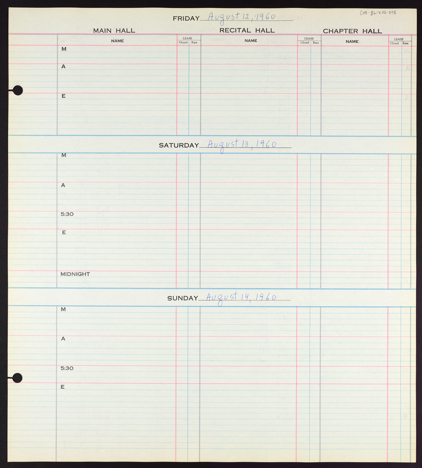 Carnegie Hall Booking Ledger, volume 5, page 95