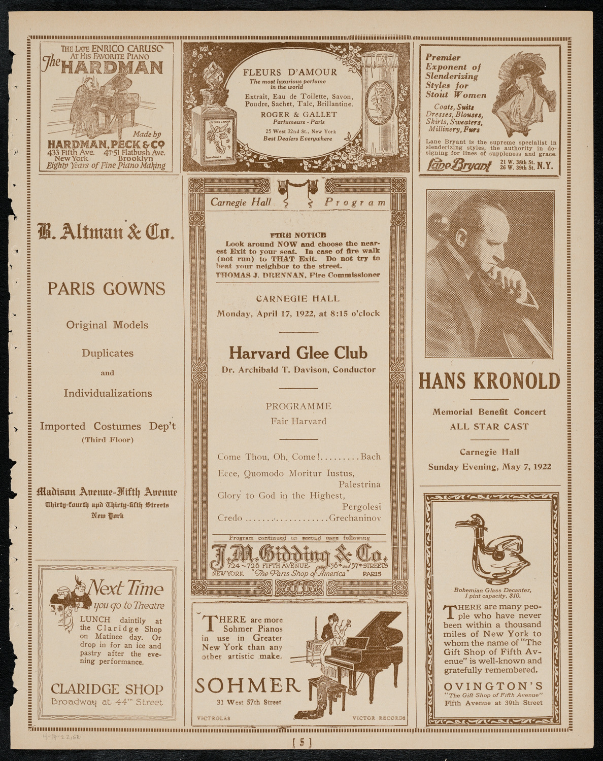 Harvard Glee Club, April 17, 1922, program page 5