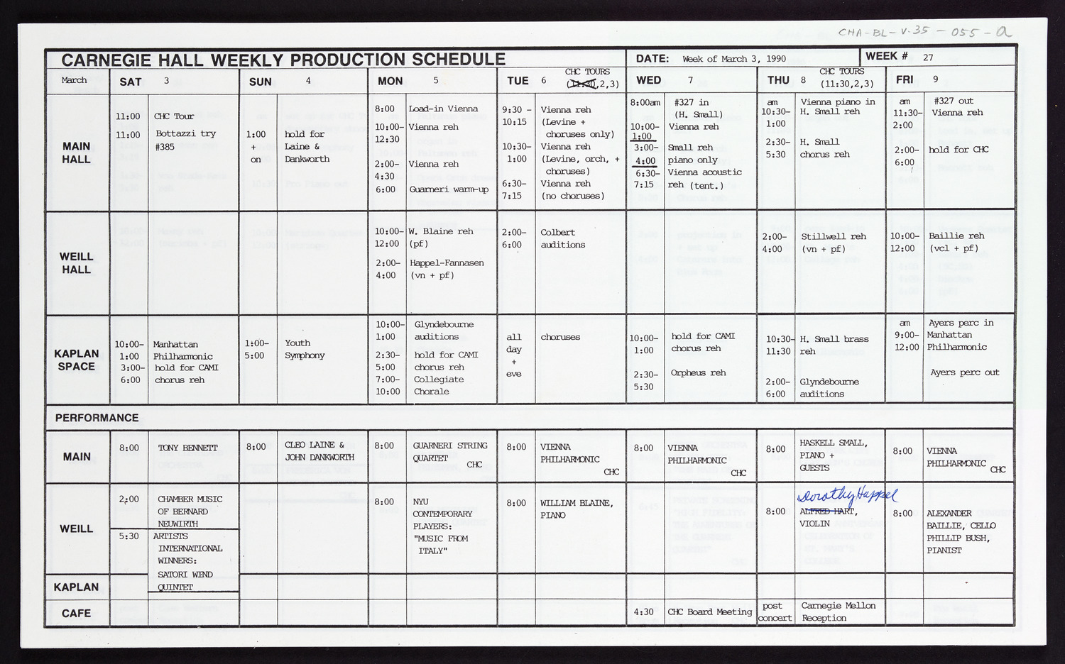 Carnegie Hall Booking Ledger, volume 35, page 55a