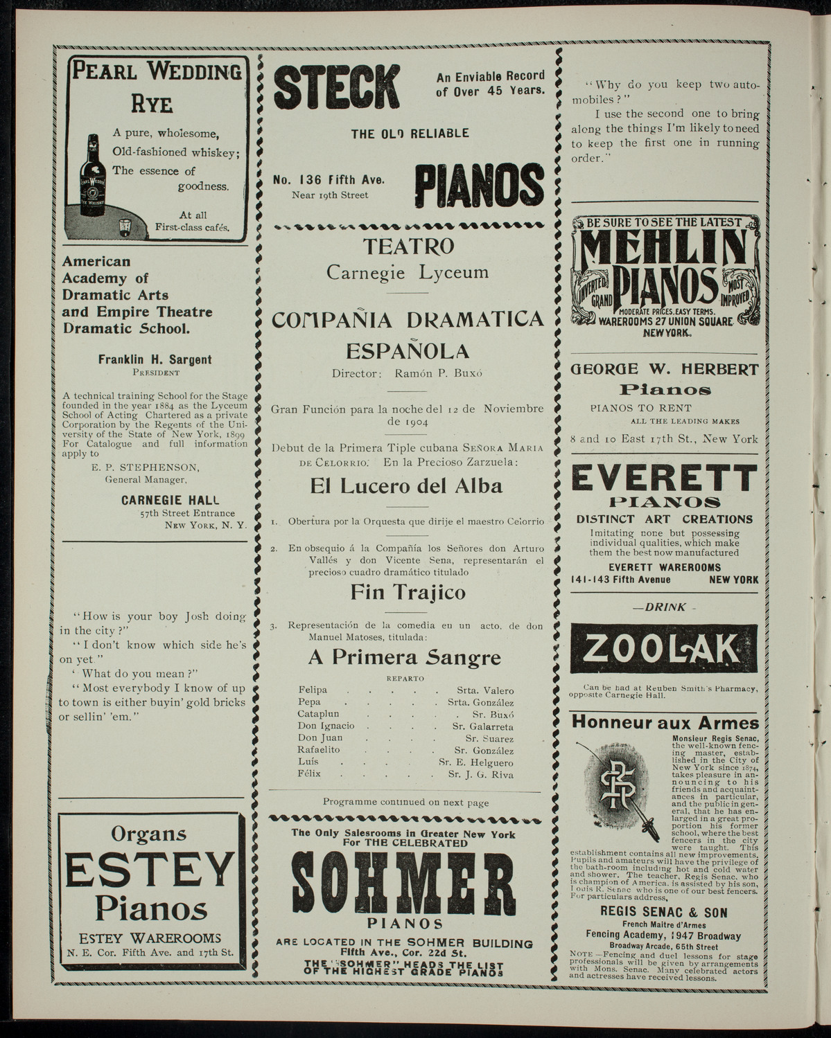 Compañia Dramatica Española, November 12, 1904, program page 2