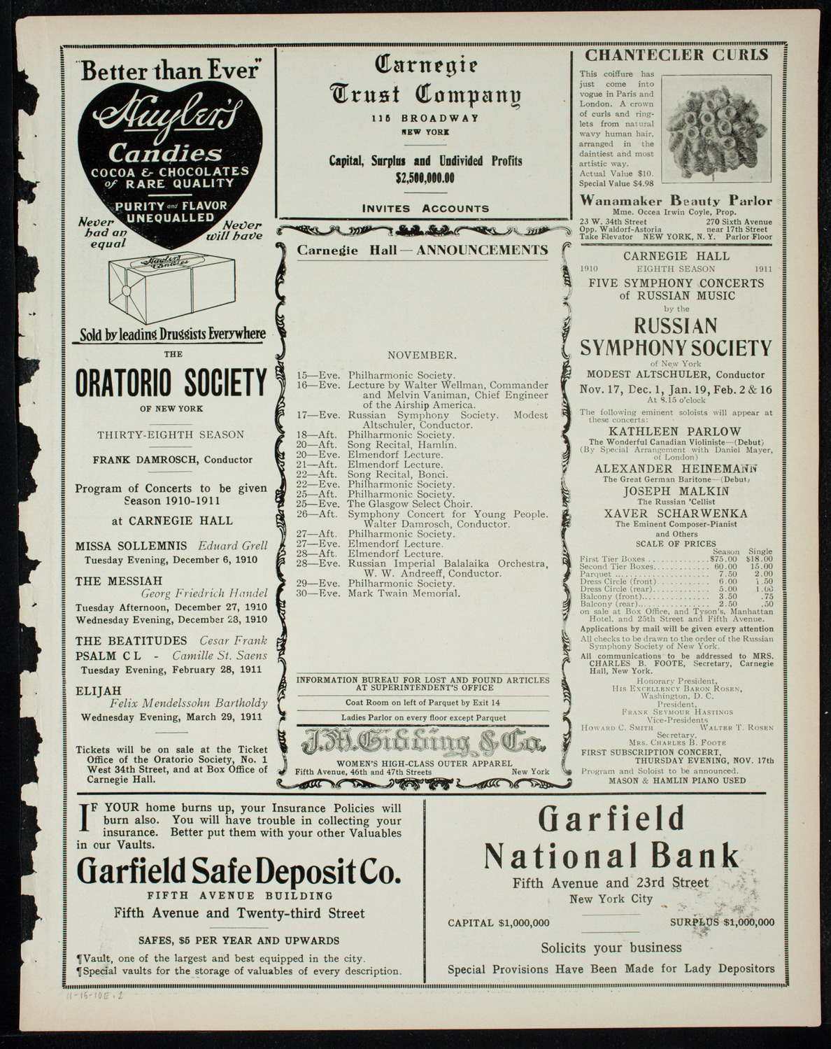 New York Philharmonic, November 15, 1910, program page 3