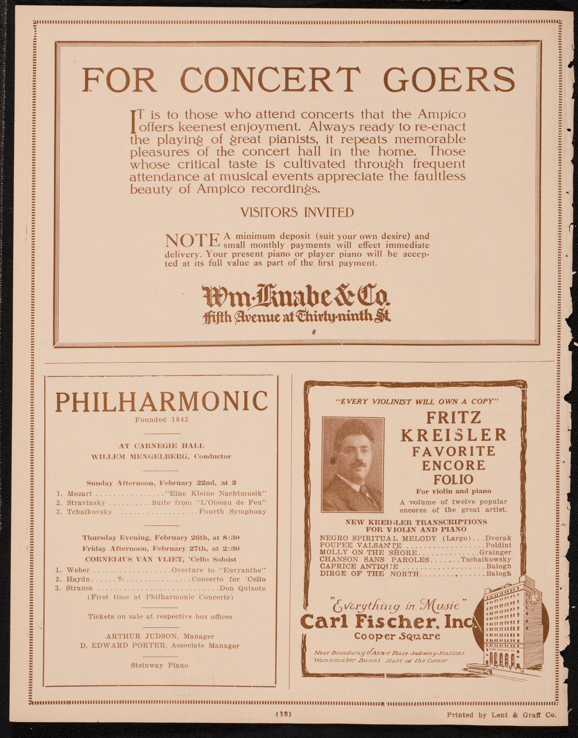 Fritz Kreisler, Violin, February 21, 1925, program page 12