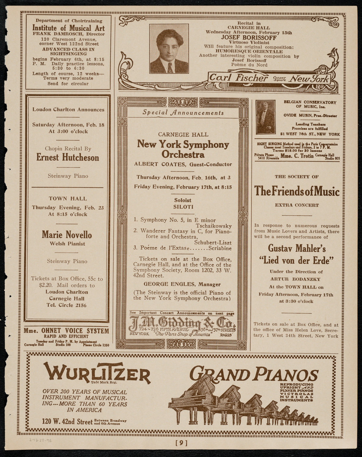 Paulist Choir, February 13, 1922, program page 9