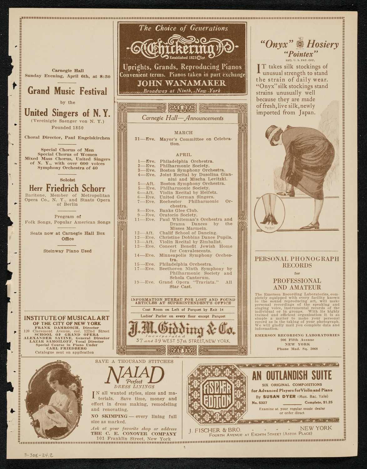 Fritz Kreisler, Violin, March 30, 1924, program page 3