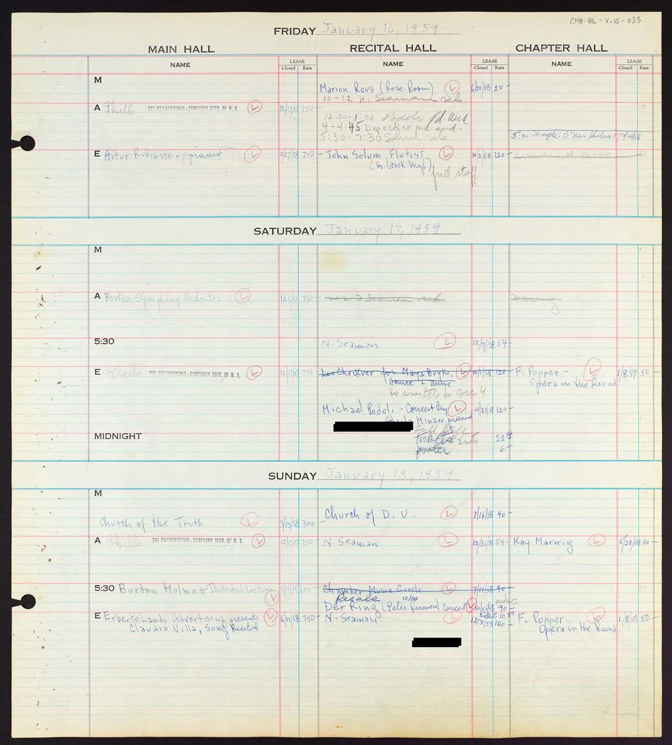 Carnegie Hall Booking Ledger, volume 4, page 33