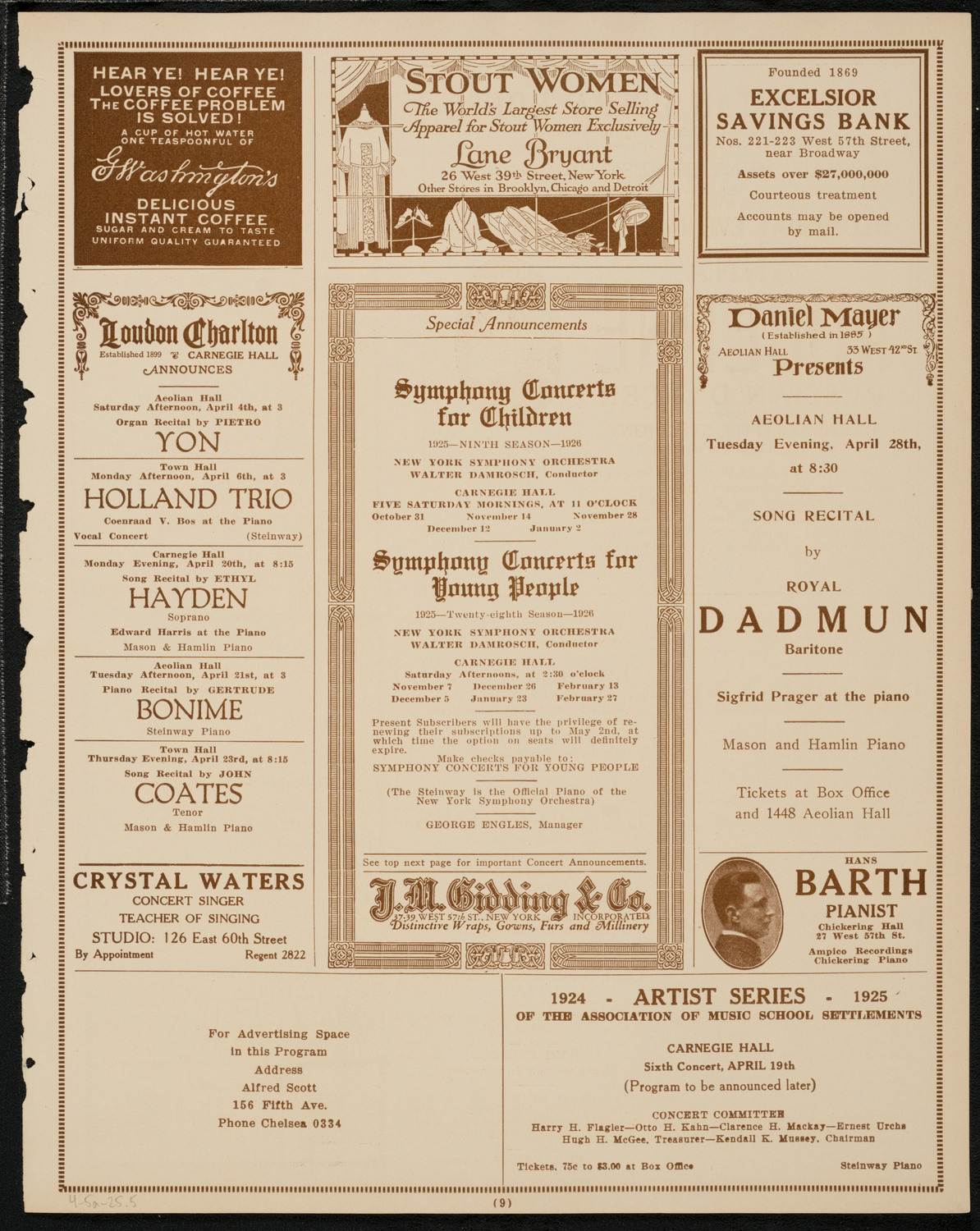 Jascha Heifetz, Violin, April 5, 1925, program page 9