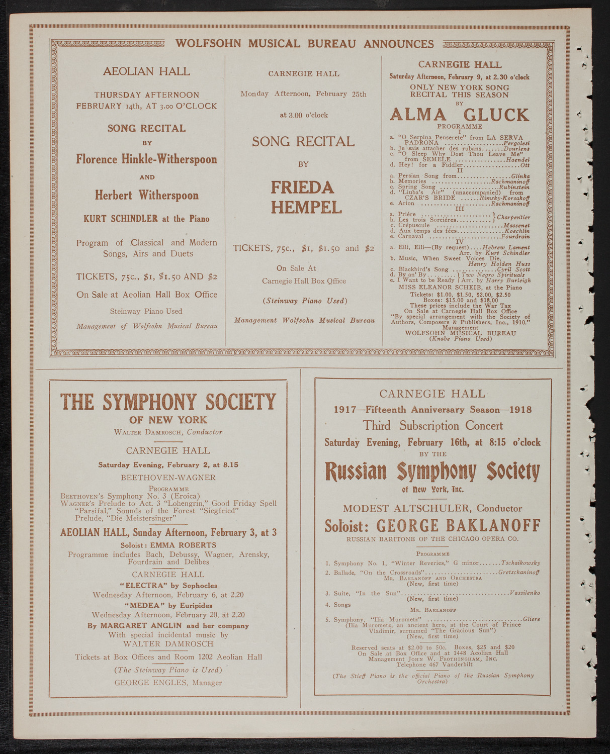 Mischa Elman, Violin, February 1, 1918, program page 8