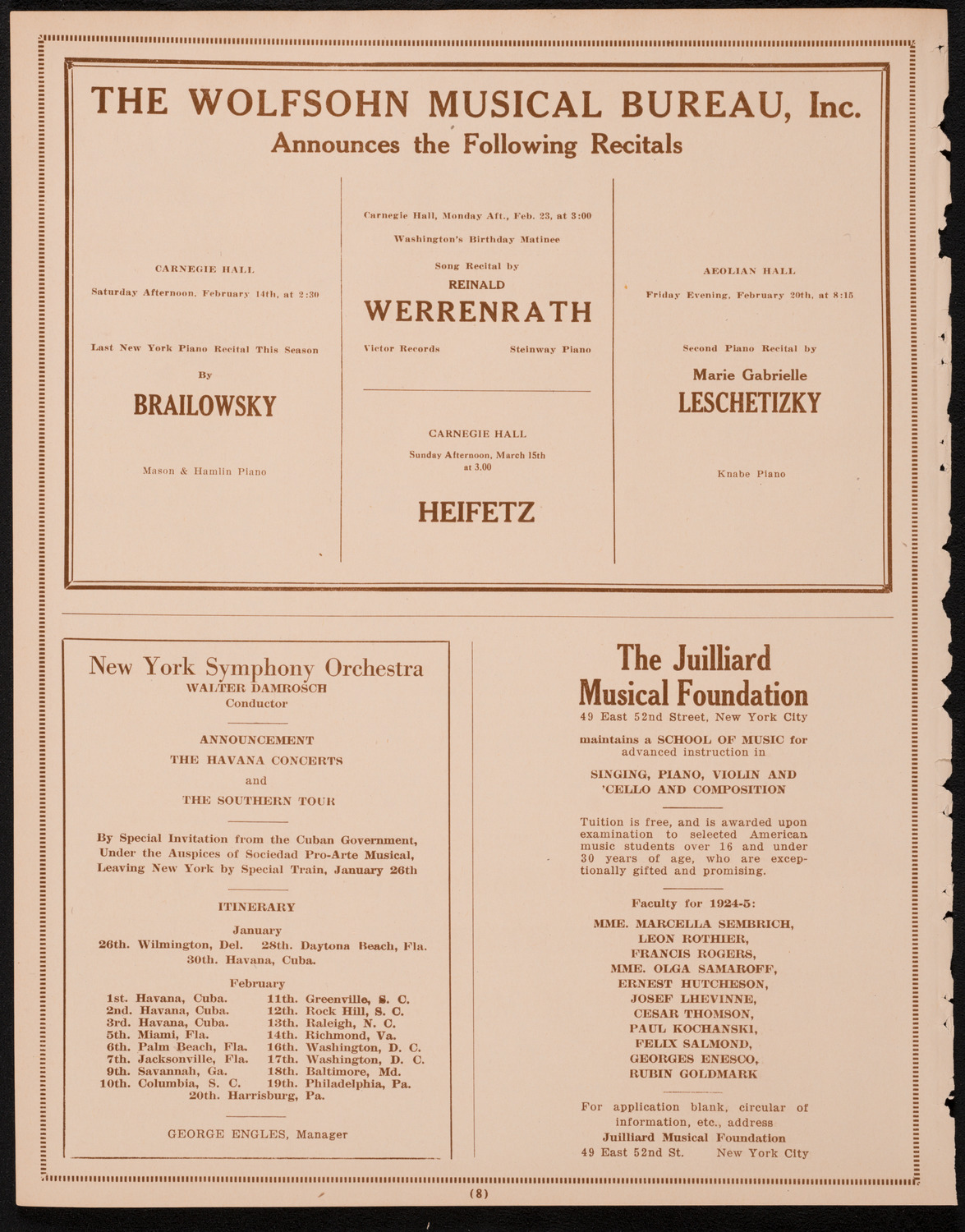 New York Philharmonic, February 12, 1925, program page 8