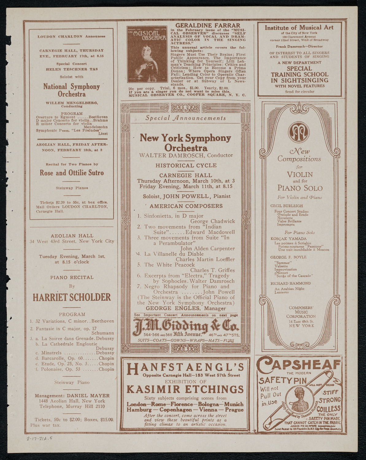 New York Symphony Orchestra, February 17, 1921, program page 9
