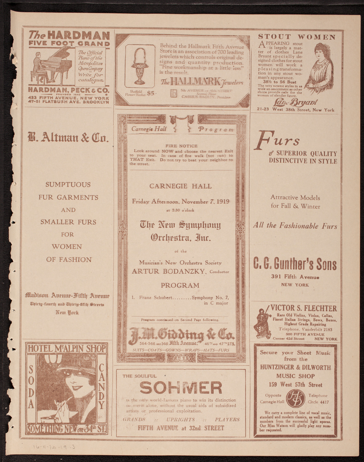 New Symphony Orchestra, November 7, 1919, program page 5