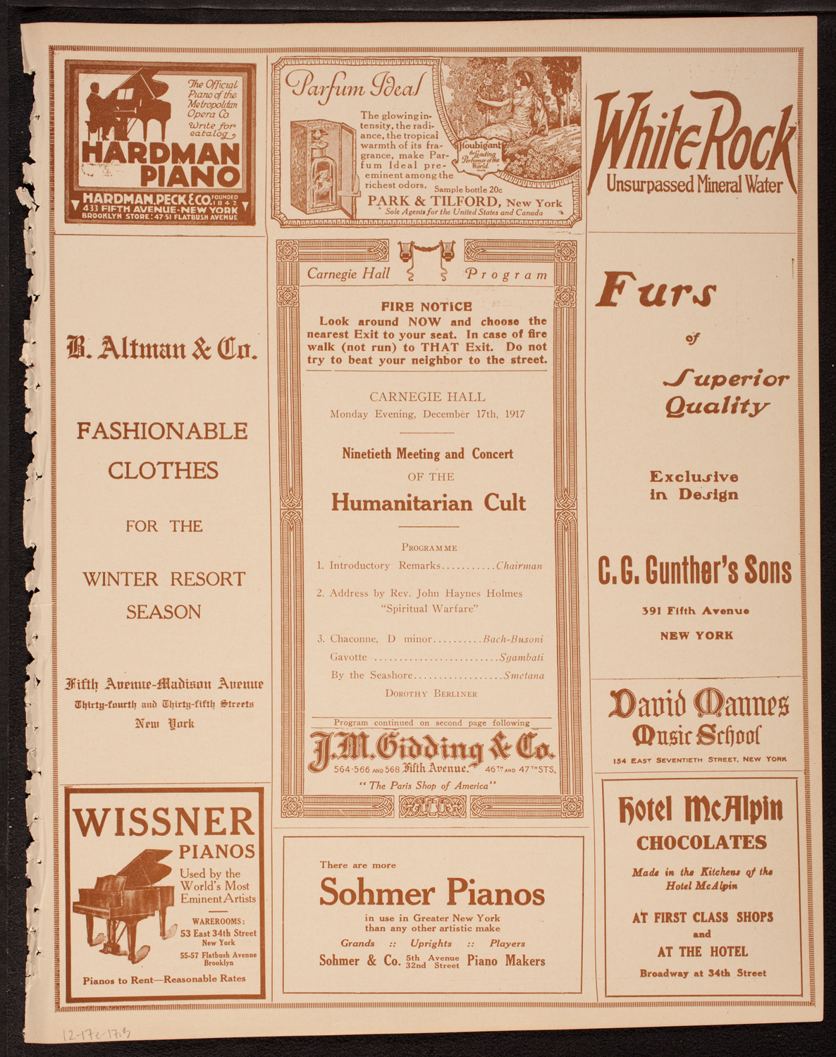 Meeting: The Humanitarian Cult, December 17, 1917, program page 5