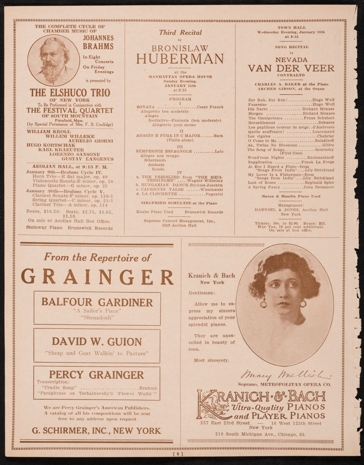 Percy Grainger, Piano, January 5, 1925, program page 6