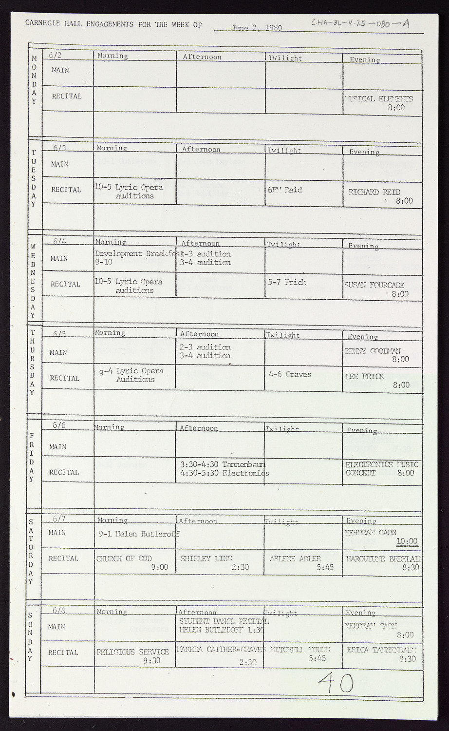 Carnegie Hall Booking Ledger, volume 25, page 80a