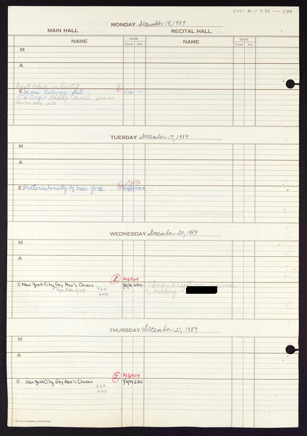 Carnegie Hall Booking Ledger, volume 35, page 34