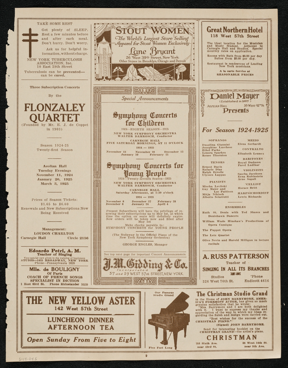 New York Chamber Symphony, May 14, 1924, program page 9