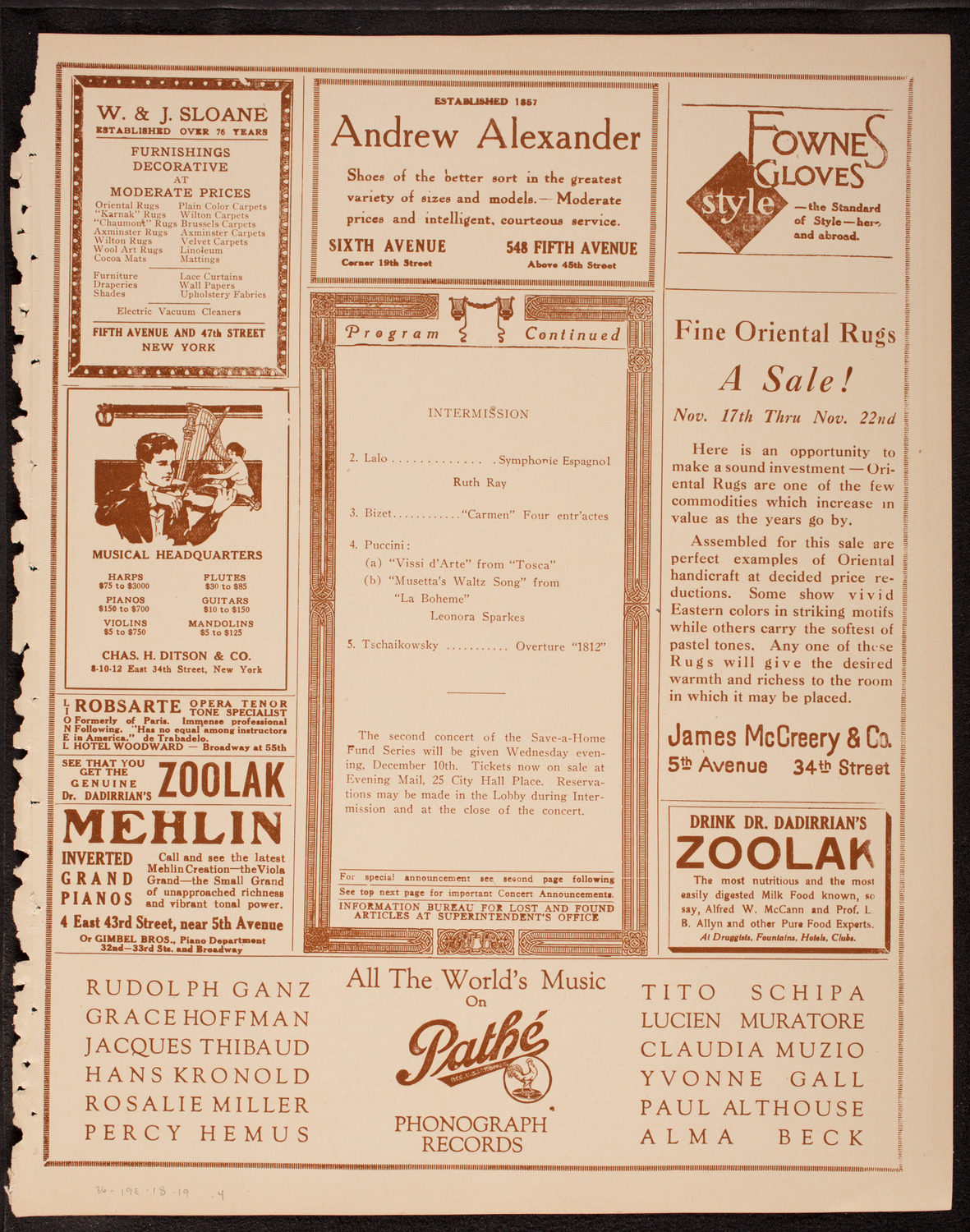 Evening Mail Save-A-Home Fund Concert: New York Philharmonic, November 19, 1919, program page 7