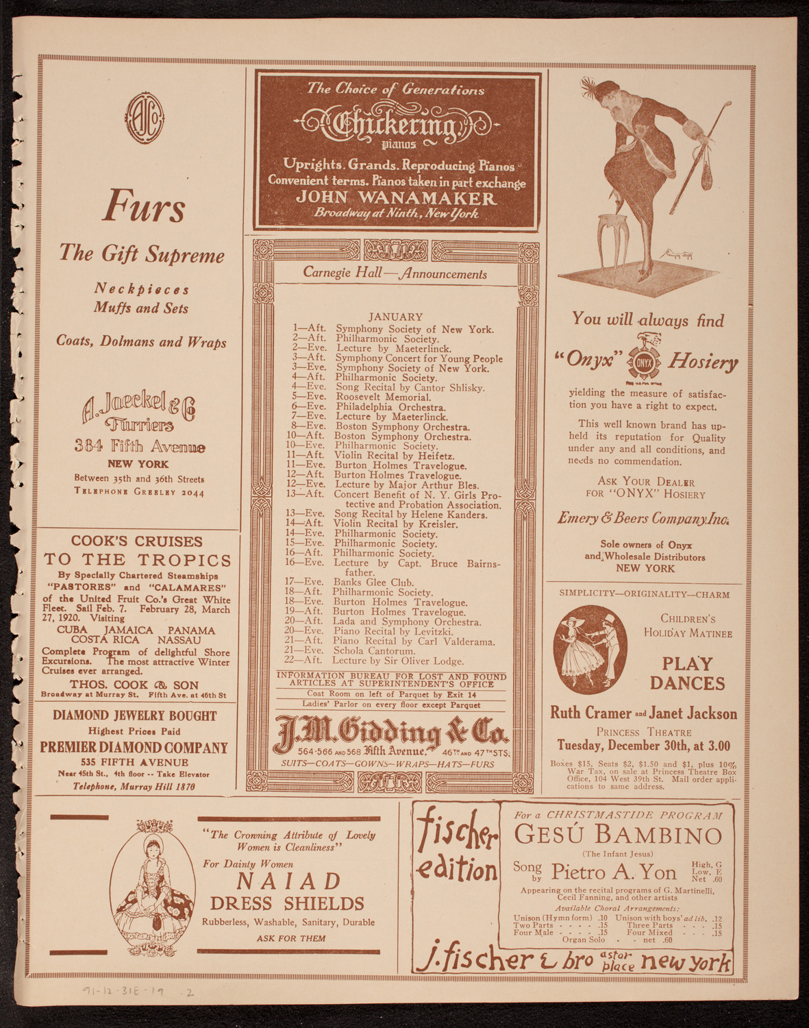 Arnold Volpe and his Symphony Orchestra with Anna Fitziu, Andres de Segurola, and Samuel Gardner, December 31, 1919, program page 3
