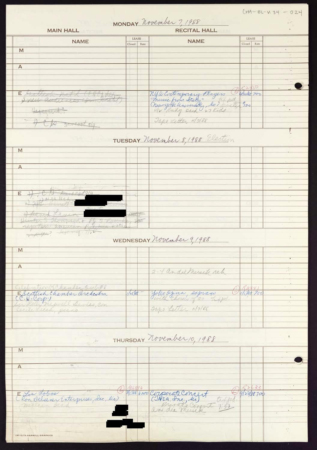 Carnegie Hall Booking Ledger, volume 34, page 24