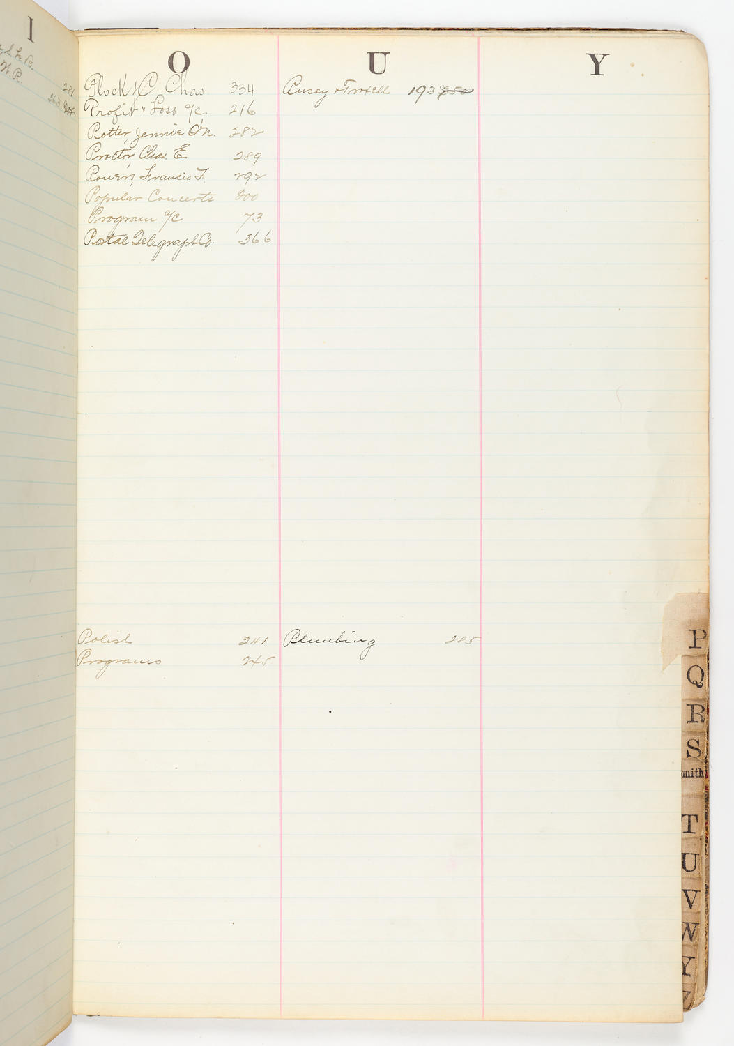 Music Hall Account Ledger Index, volume 2, page 41