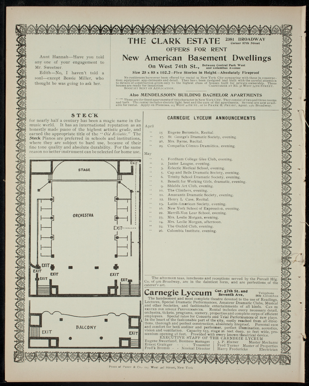 American Academy of Dramatic Arts Private Dress Rehearsal, April 25, 1905, program page 4