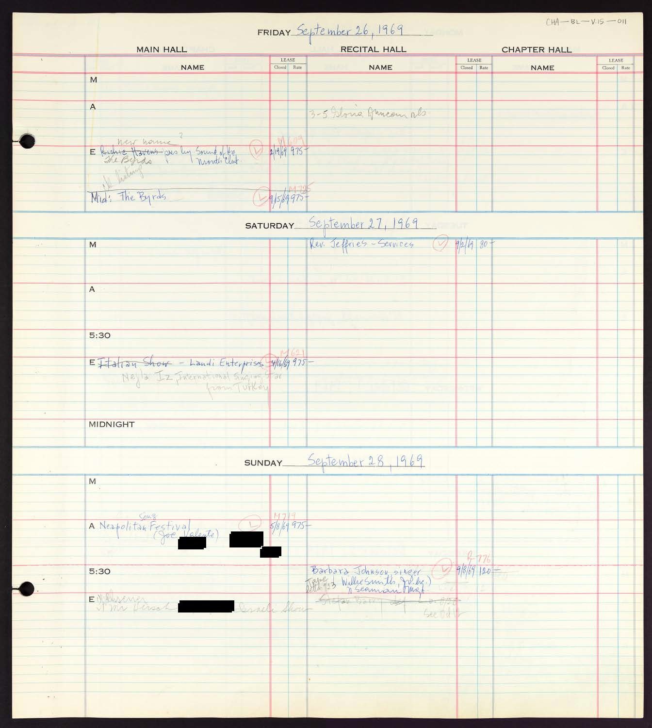 Carnegie Hall Booking Ledger, volume 15, page 11