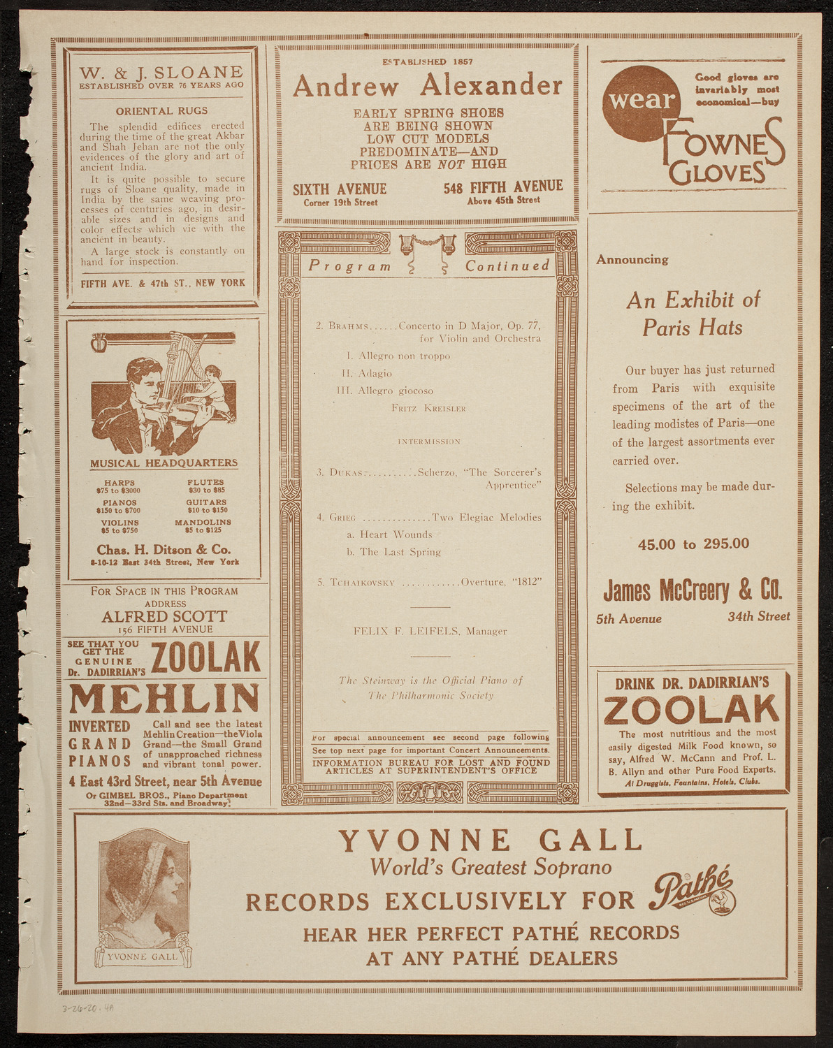 New York Philharmonic, March 26, 1920, program page 7