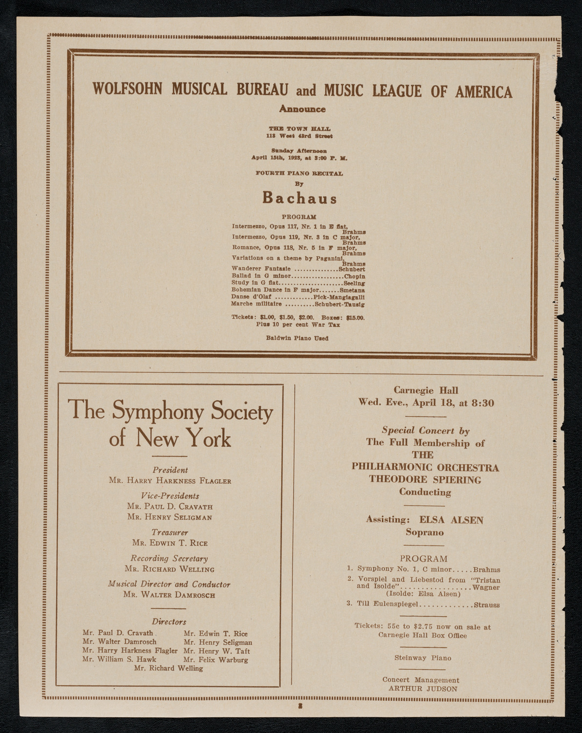 Reinald Werrenrath, Baritone, April 8, 1923, program page 8