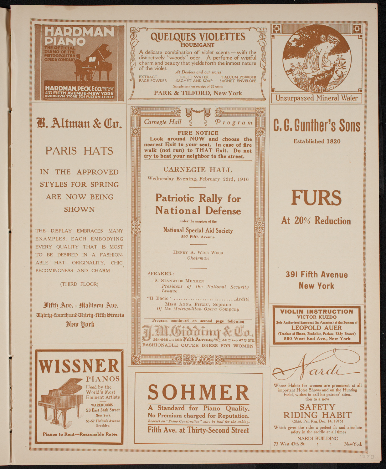 Patriotic Rally for National Defense, February 23, 1916, program page 5