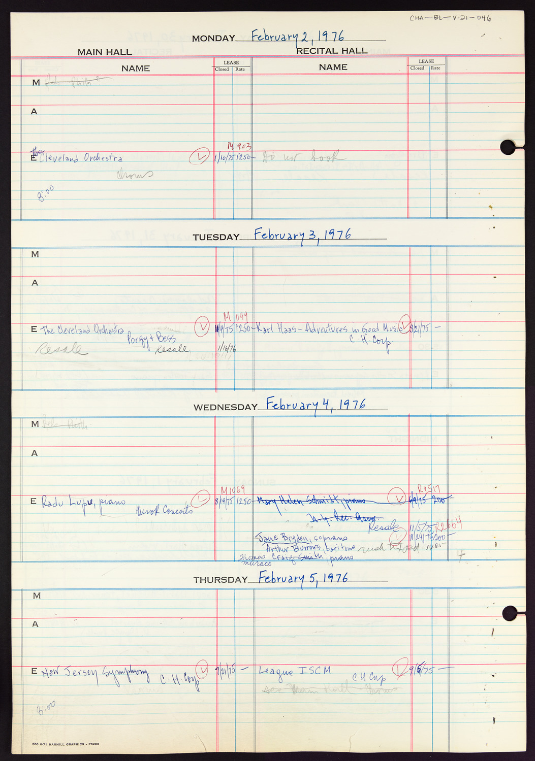 Carnegie Hall Booking Ledger, volume 21, page 46