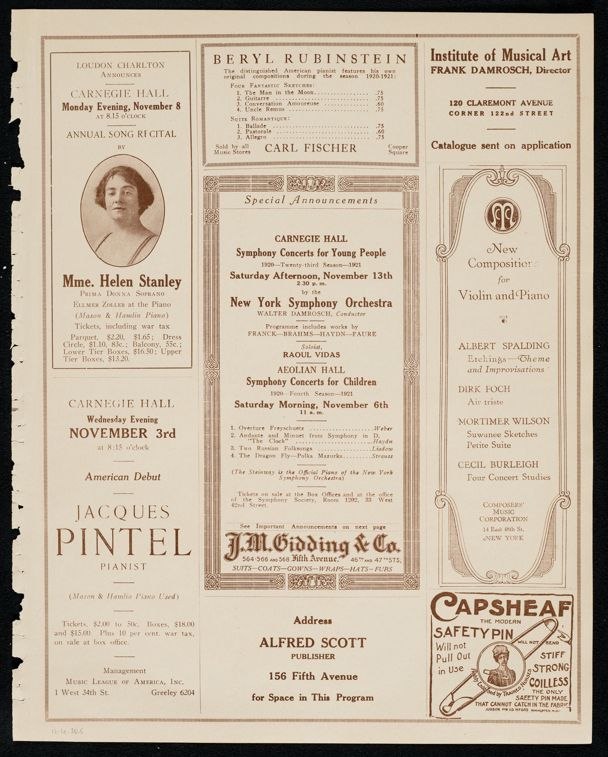 J. Piastro Borisoff, Violin, November 1, 1920, program page 9