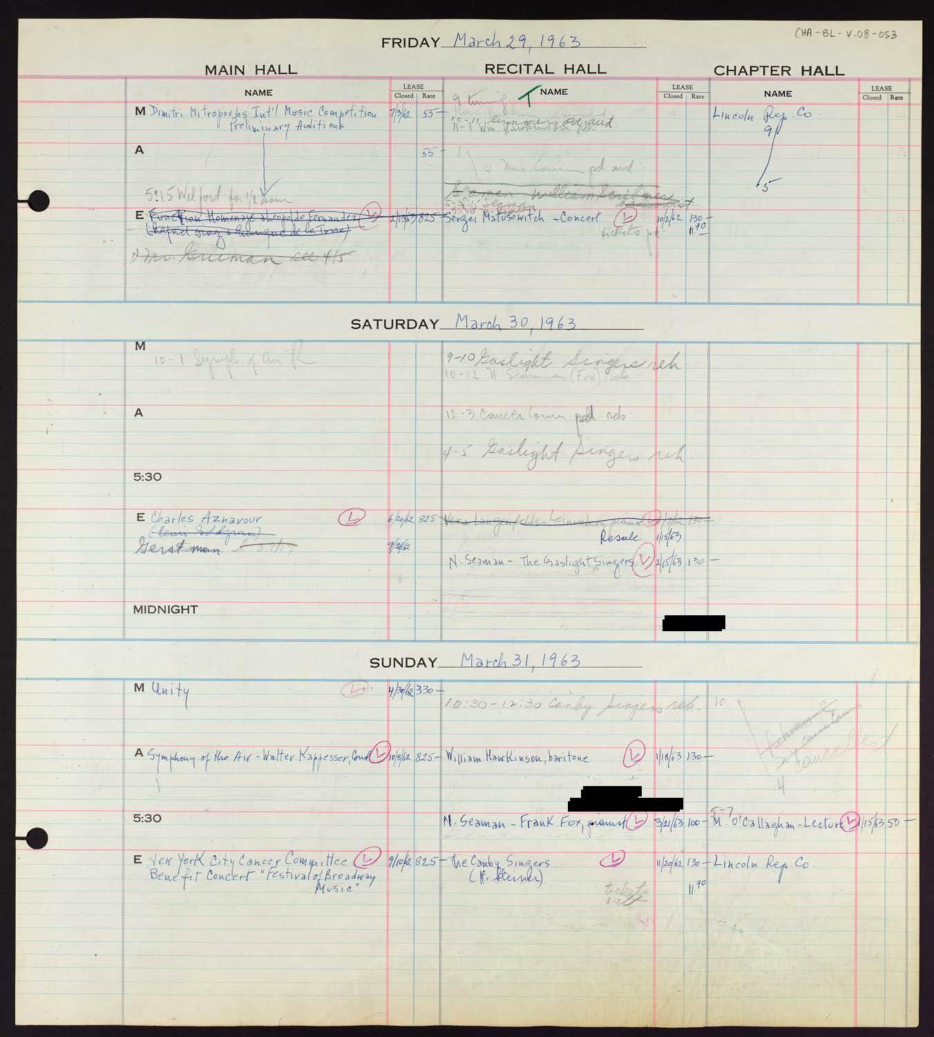 Carnegie Hall Booking Ledger, volume 8, page 53