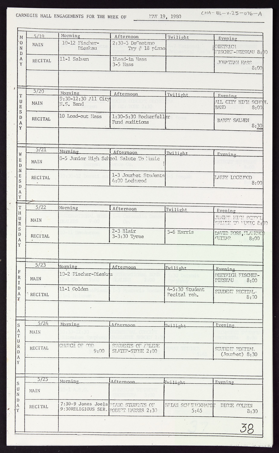 Carnegie Hall Booking Ledger, volume 25, page 76a