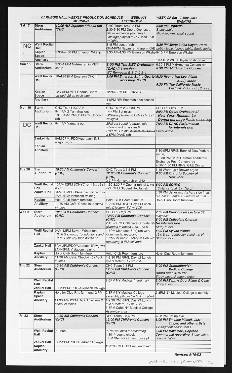 Carnegie Hall Booking Ledger, volume 48, page 77a