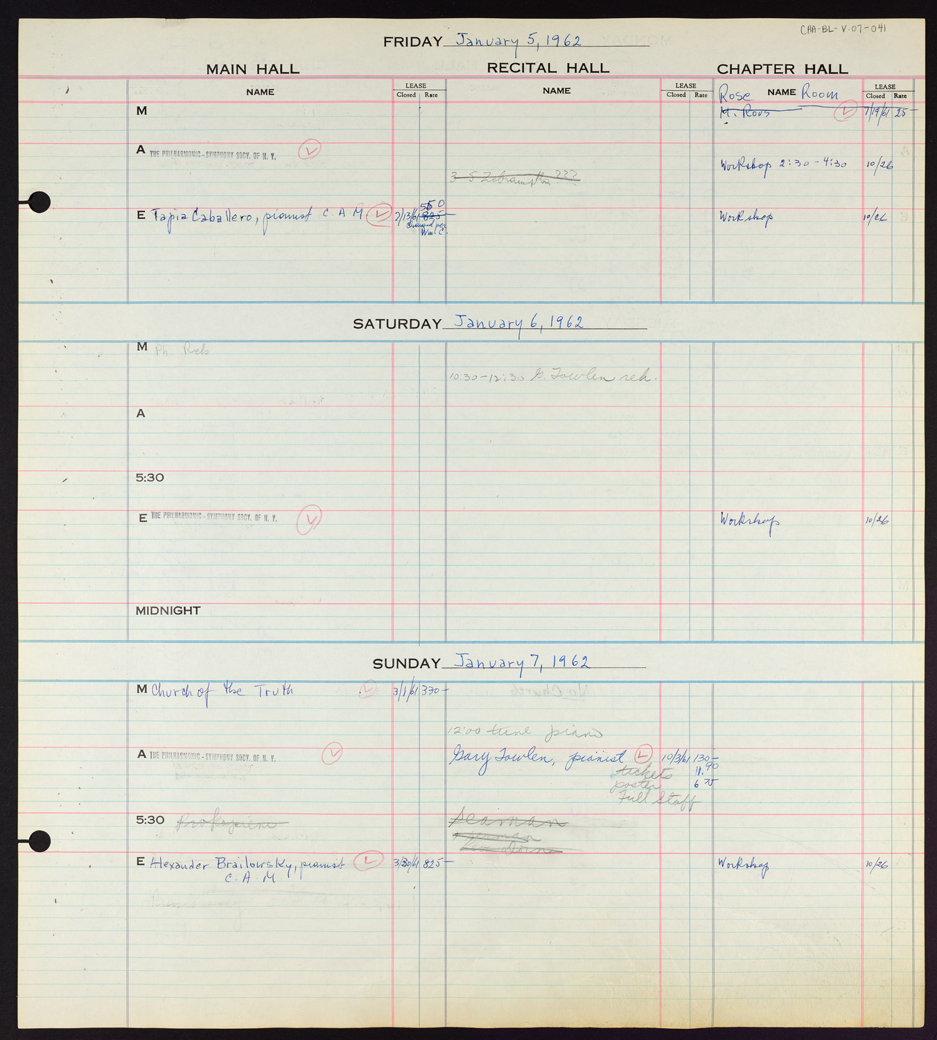 Carnegie Hall Booking Ledger, volume 7, page 41