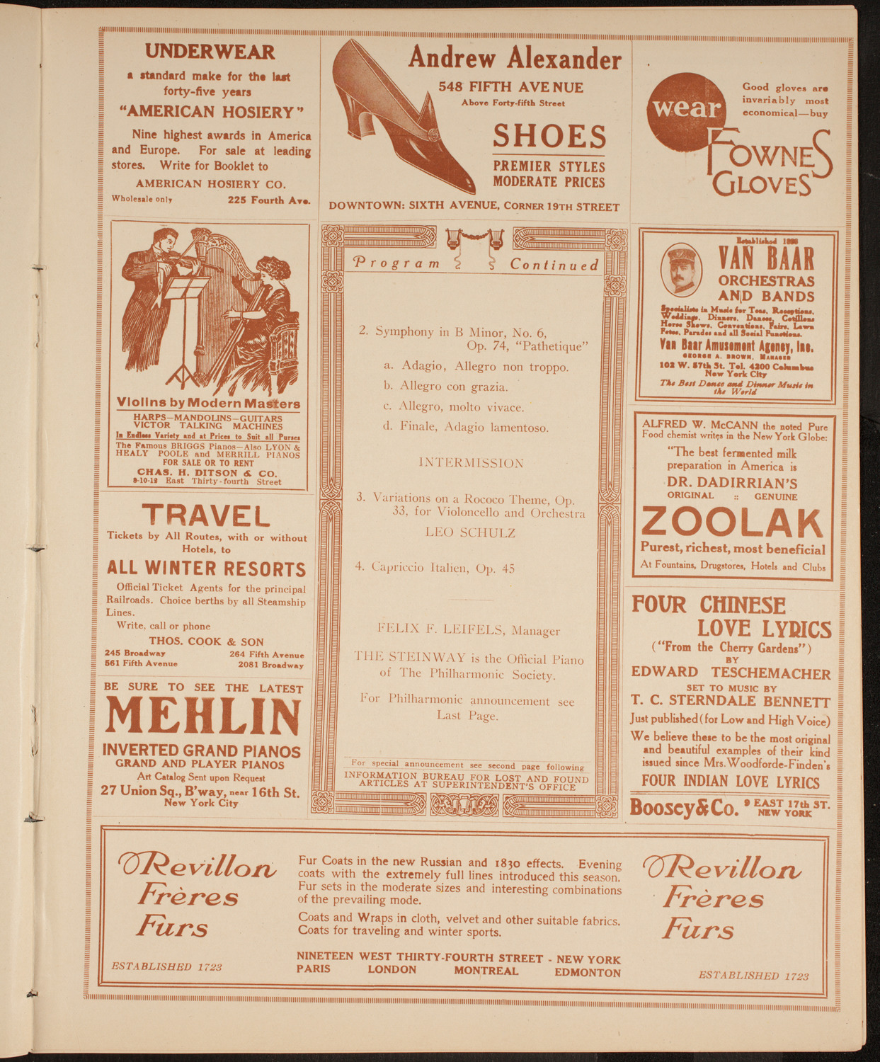 New York Philharmonic, November 12, 1914, program page 7