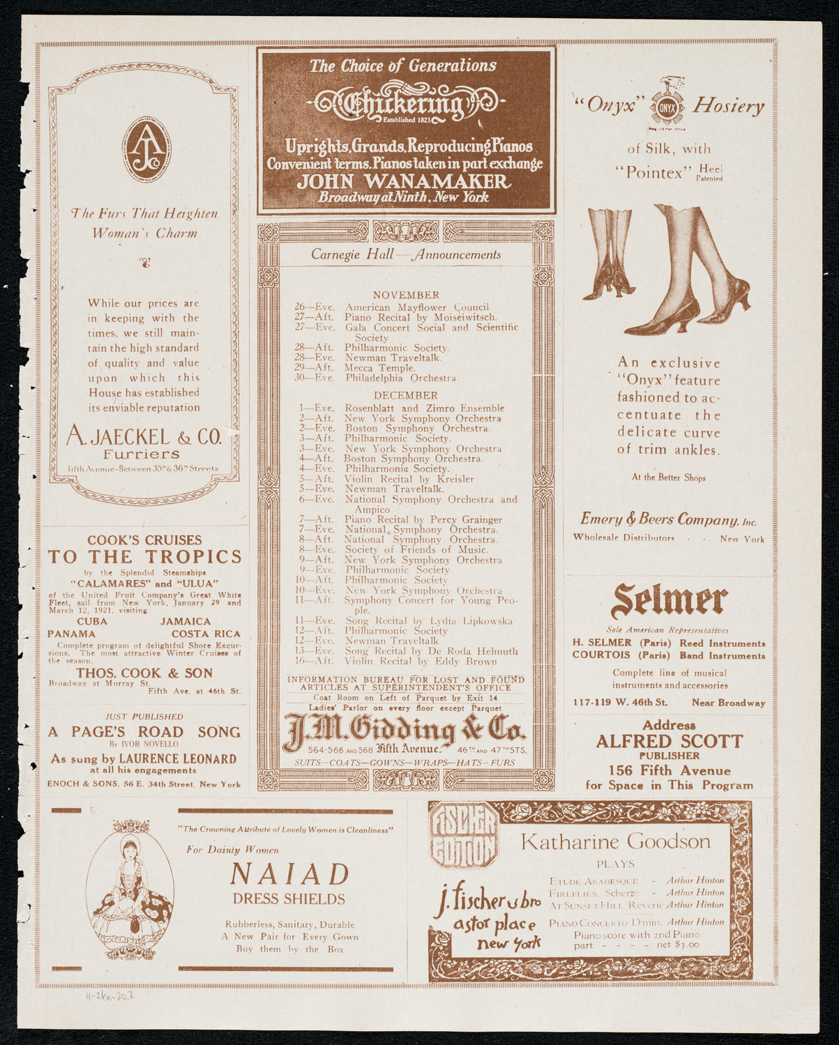 New York Philharmonic, November 26, 1920, program page 3