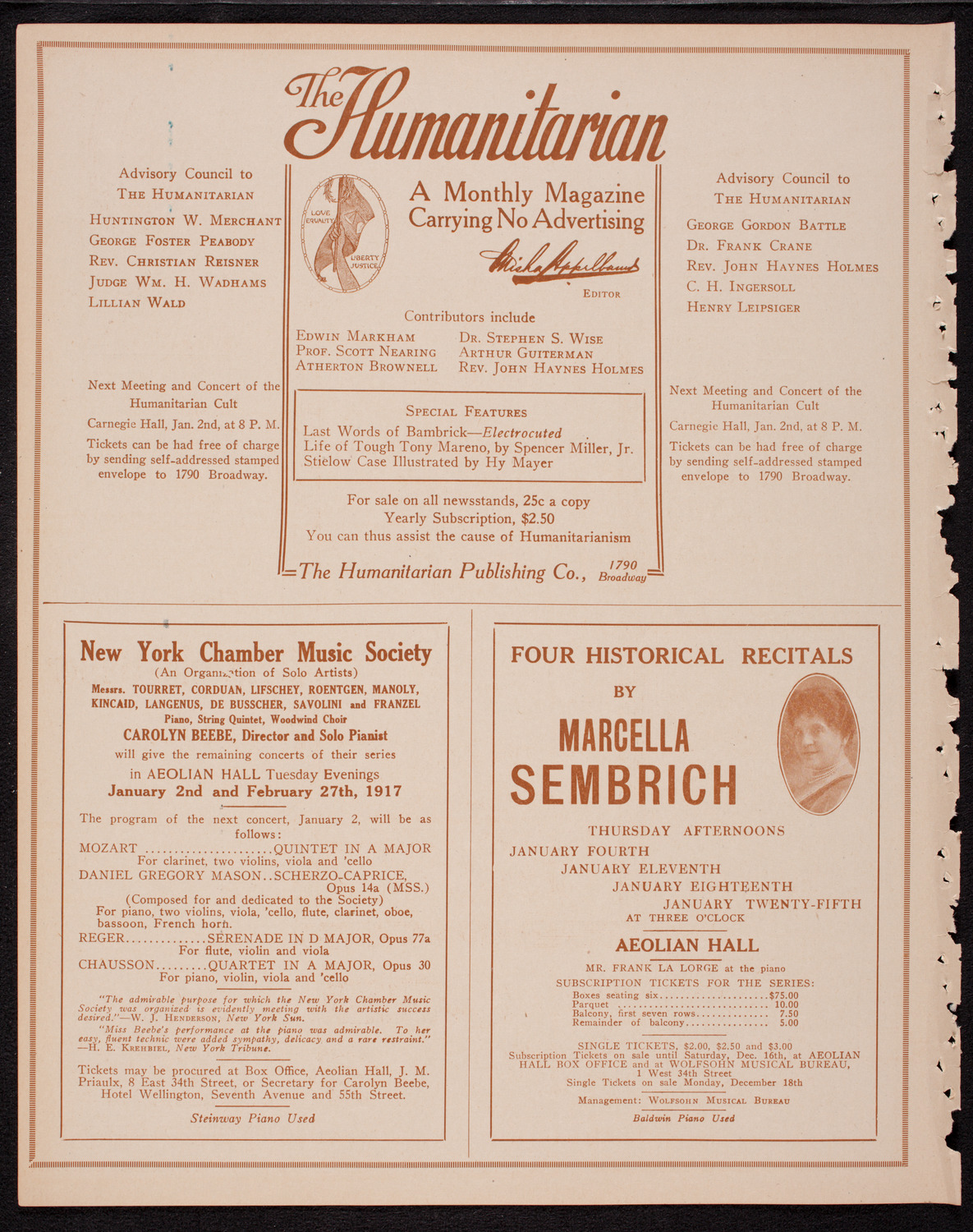 Musical Art Society of New York, December 19, 1916, program page 10