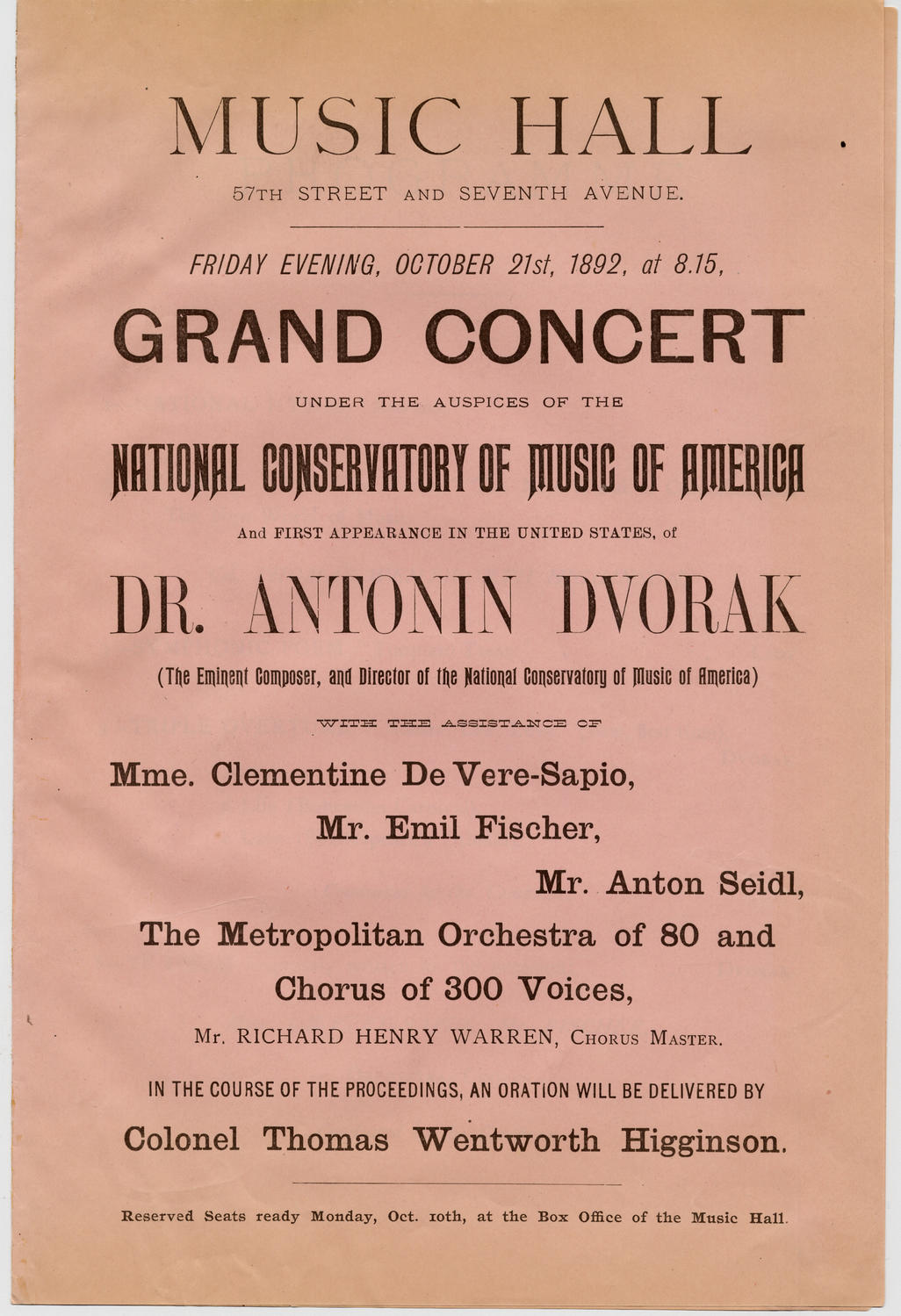 Antonín Dvorák, October 21, 1892