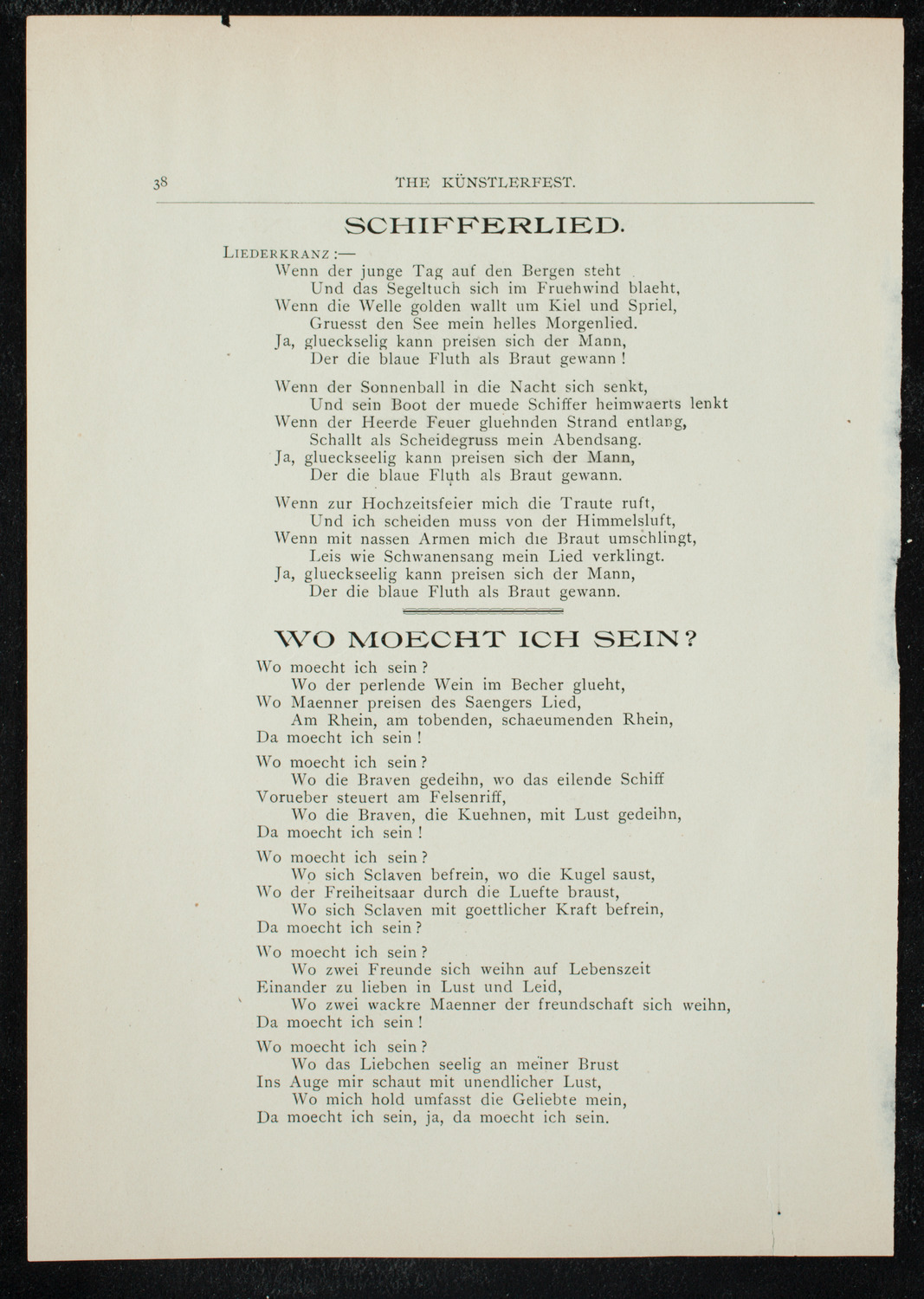 Künstlerfest, December 3, 1891, program page 40